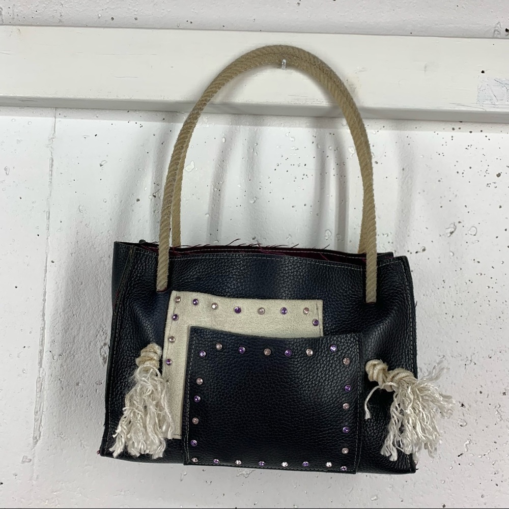 Handmade Leather & Suede Jewel Rope Handle Western One of a Kind Shoulder Bag
